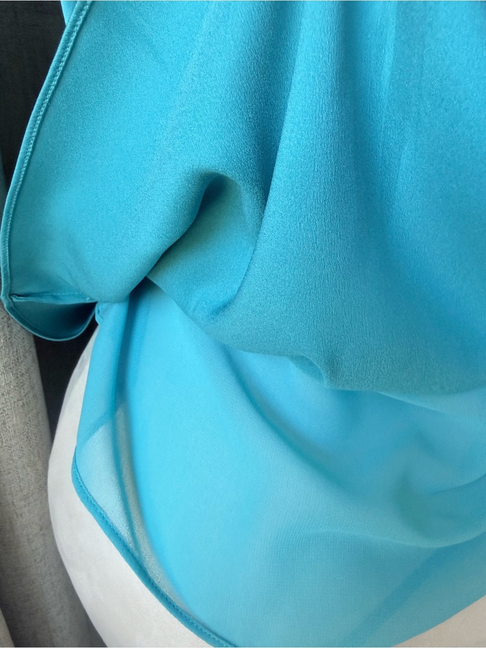 WHBM White House Black Market Turquoise Halter Tie Neck Blouse Size 12 - Picture 6 of 6